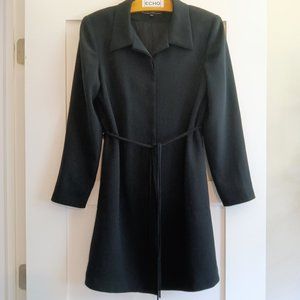 Kasper & Company ASL Black Woven Long Blazer Coat Tie Belt, Office/Professional